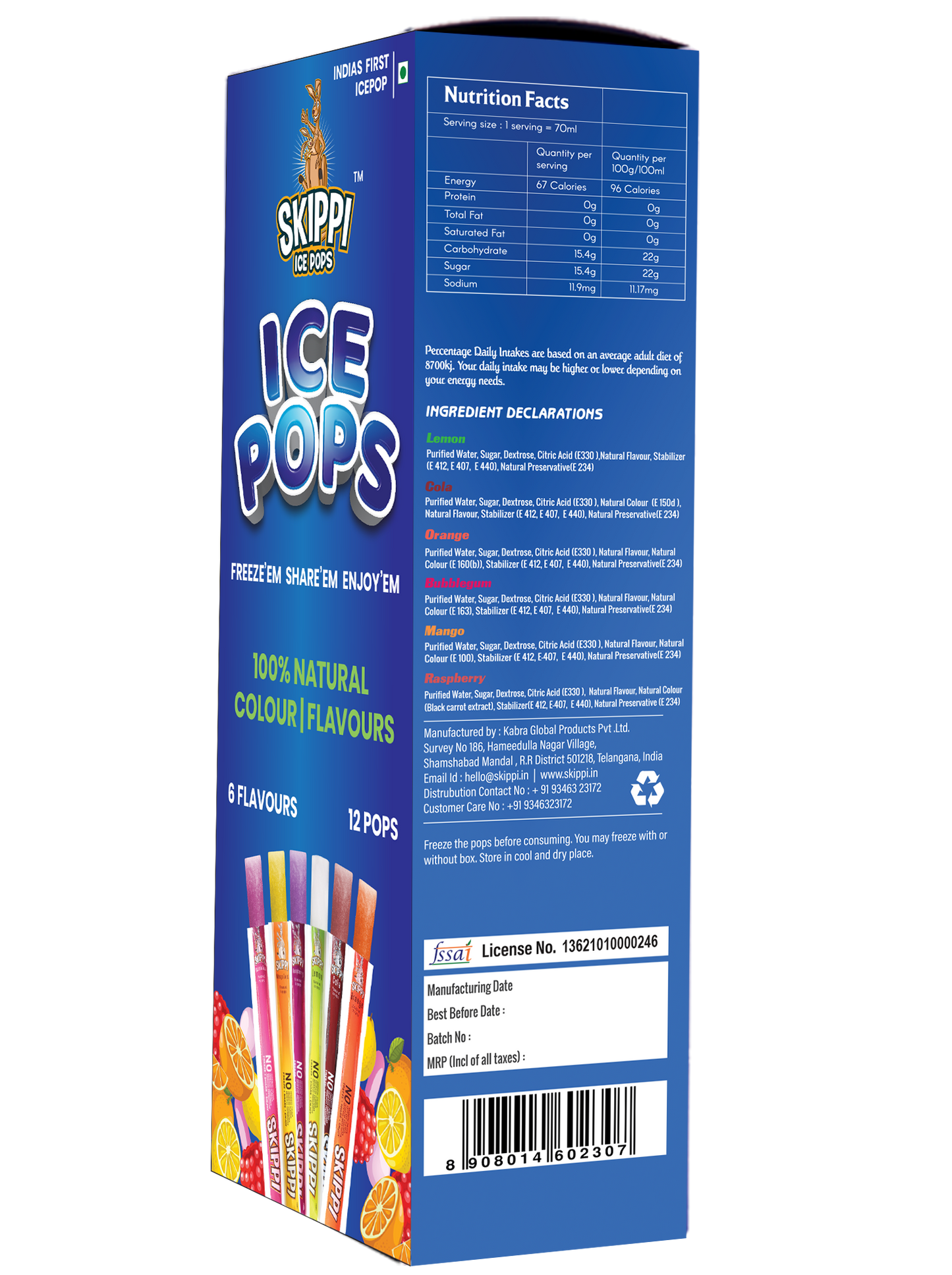 All Flavor Box of Skippi Natural Ice Pops, Pack of 12 Ice Pops - Skippi