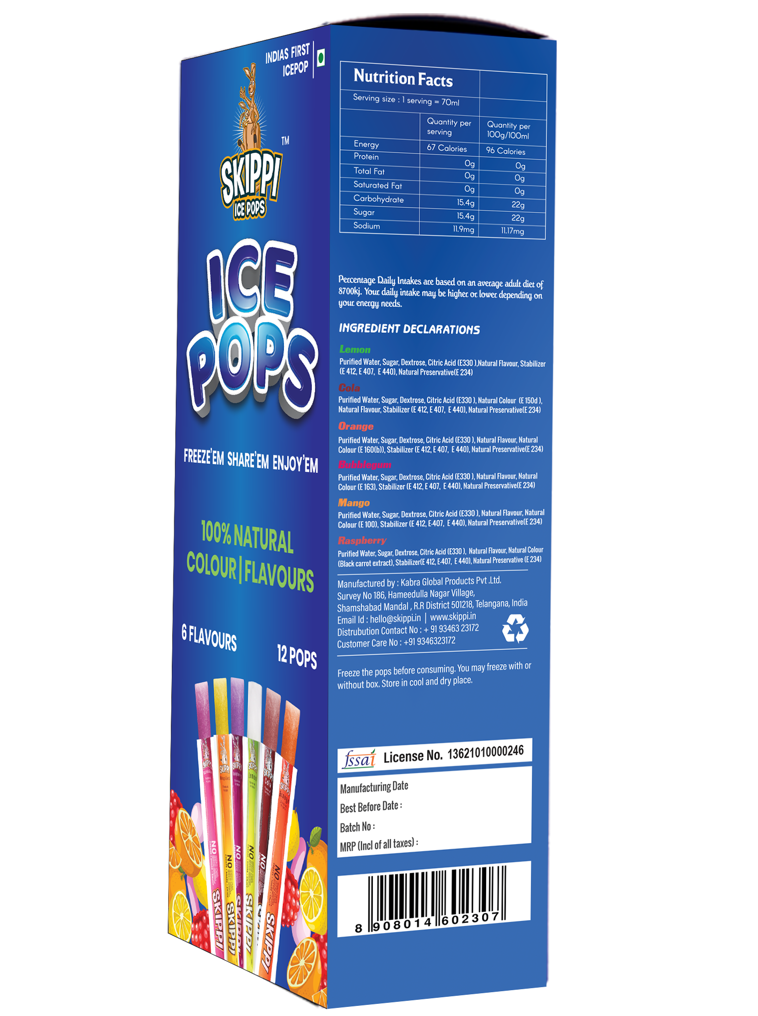 All Flavor Box of Skippi Natural Ice Pops, Pack of 12 Ice Pops - Skippi